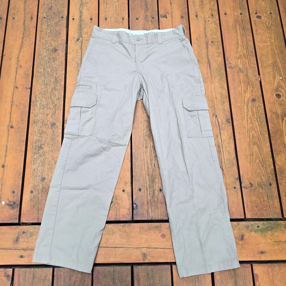 Dickies straight leg cargo pants in tan & cream, size 34X32. Cotton & polyest